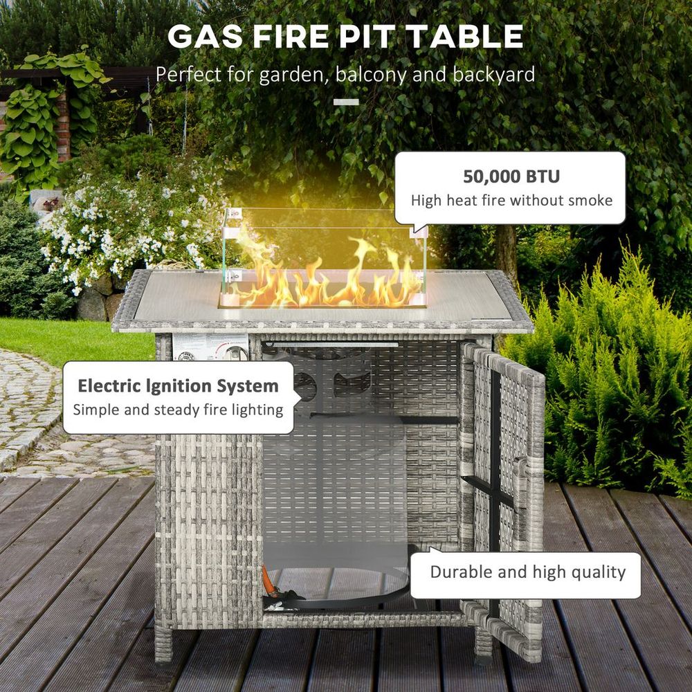 Outsunny Gas Fire Pit Table w/ Rain Cover, Windscreen & Lava Stone, 50,000 BTU - anydaydirect