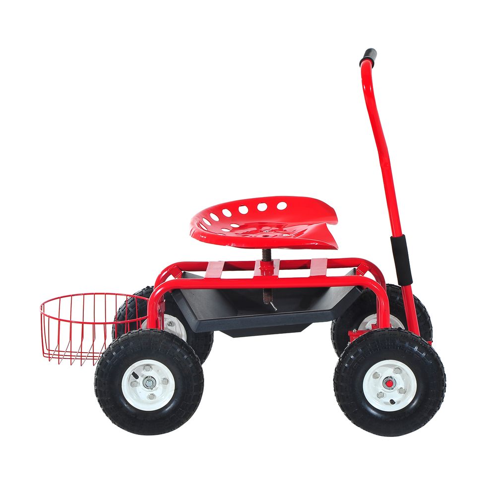 Gardening Planting Rolling Cart with Tool Tray-Red - anydaydirect