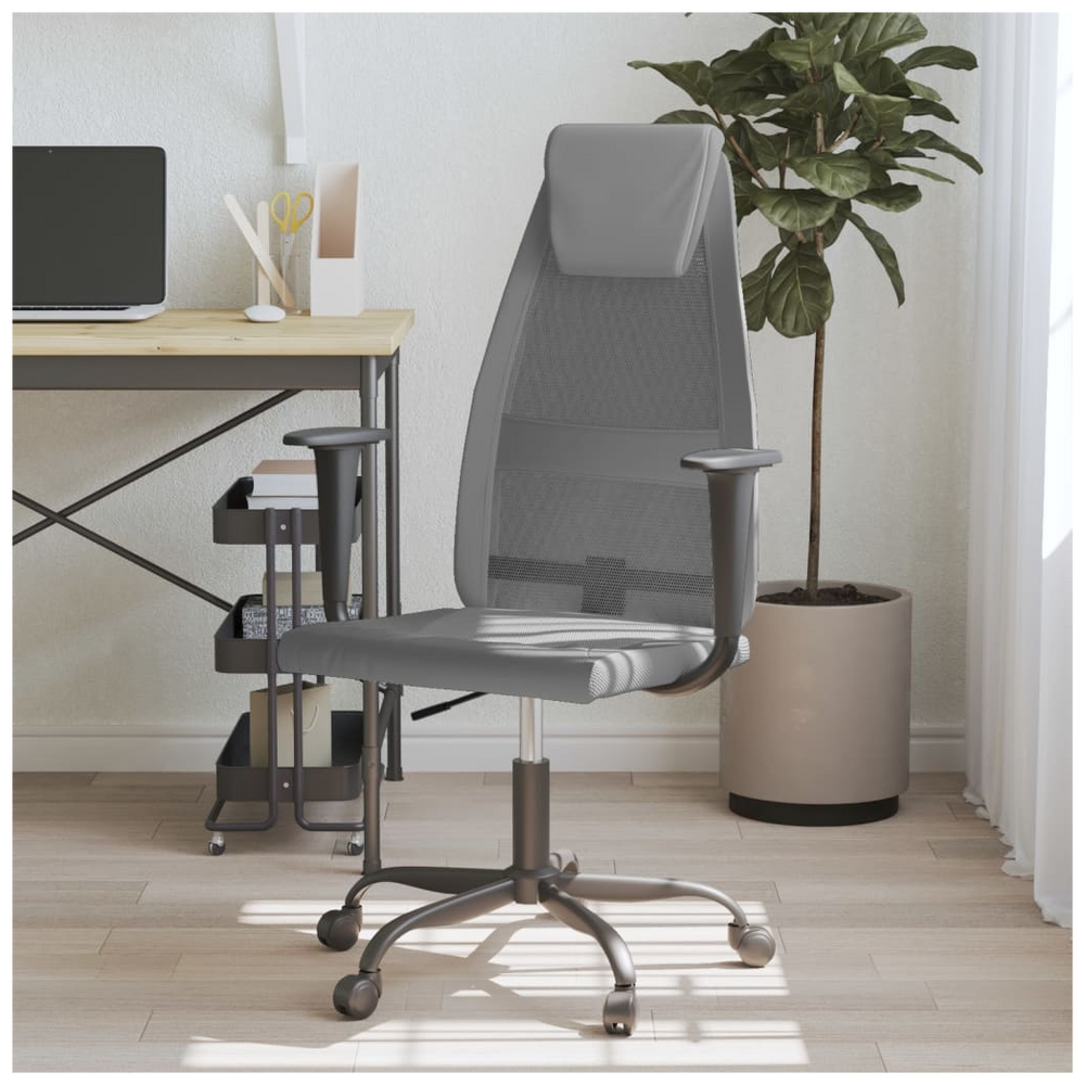 vidaXL Office Chair Grey Mesh Fabric and Faux Leather - anydaydirect