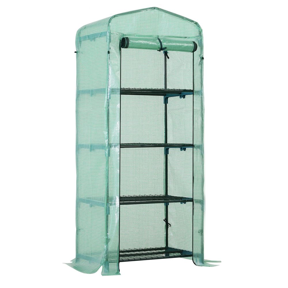 Mini Greenhouse 4-Tier Portable Plant House Shed PE Cover, Green - anydaydirect