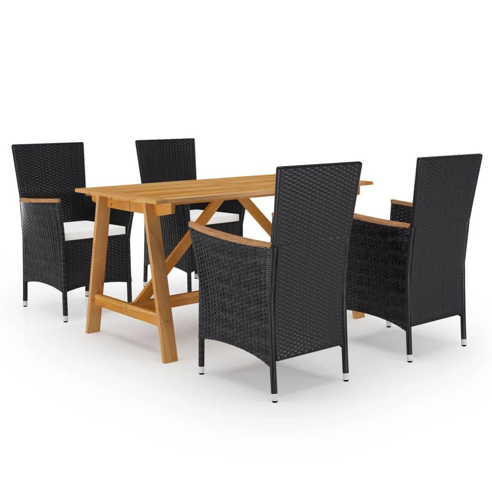 5 Piece Garden Dining Set with Cushions Black - anydaydirect
