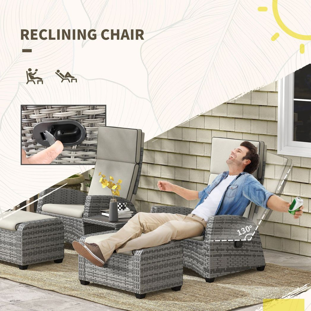 Outsunny 5 PCs Rattan Garden Furniture Set with Reclining Chairs, Table, Grey - anydaydirect