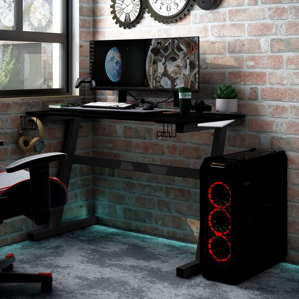 Gaming Desk LED with Z Shape Legs Black 90x60x75 cm - anydaydirect