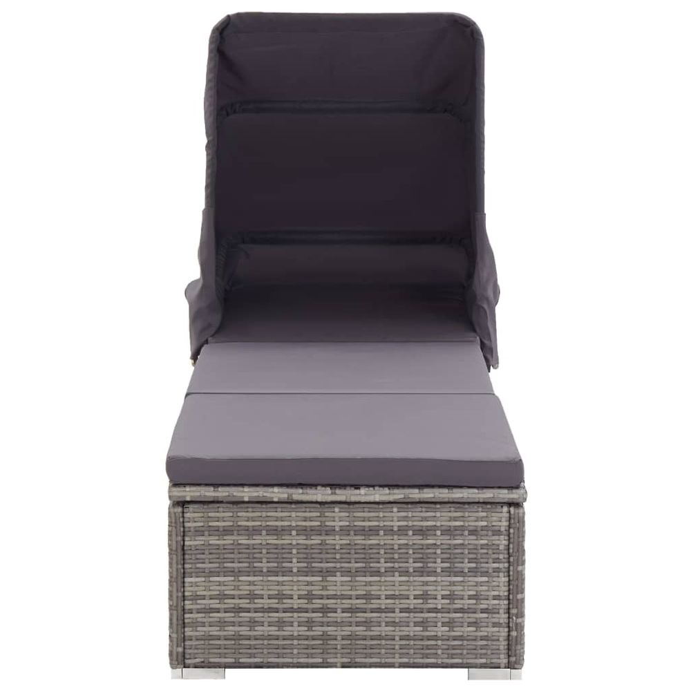 Sun Lounger with Canopy and Cushion Poly Rattan Grey - anydaydirect