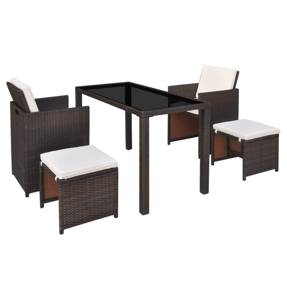 5 Piece Outdoor Dining Set with Cushions Poly Rattan Brown - anydaydirect