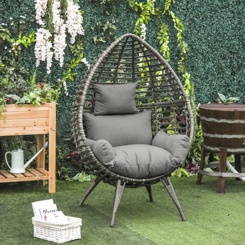 Outdoor Indoor Rattan Egg Chair Wicker Weave Teardrop Chair with Cushion - anydaydirect
