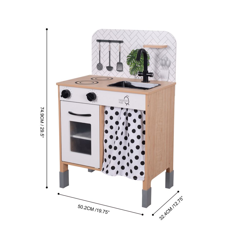 Modern Interactive Wooden Toy Play Kitchen Black/White TD-13554C - anydaydirect