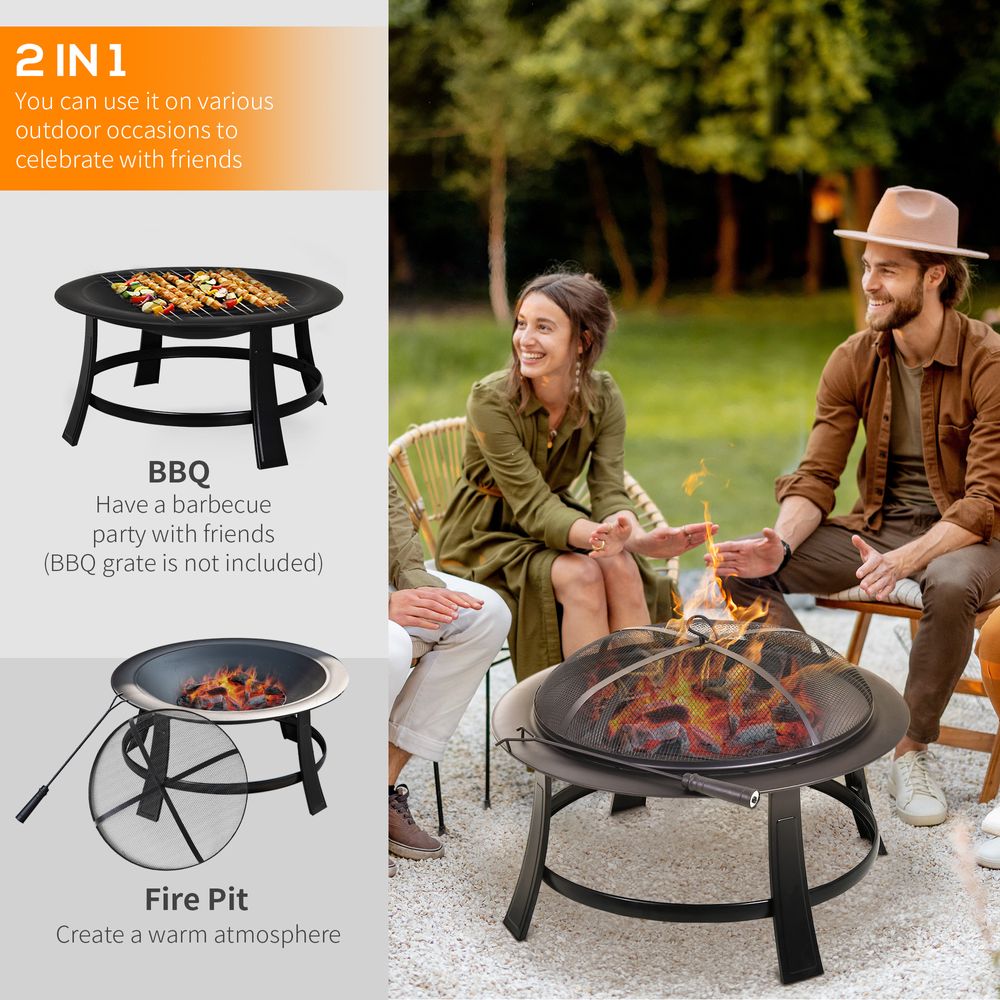 Outsunny 30� Round Metal Fire Pit With Cover-Black | Aosom.co.uk - anydaydirect