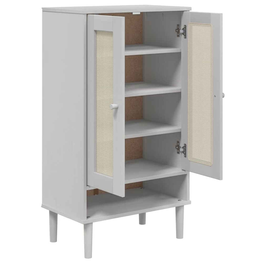 vidaXL Shoe Cabinet SENJA Rattan Look White 59.5x35x107 cm Solid Wood - anydaydirect