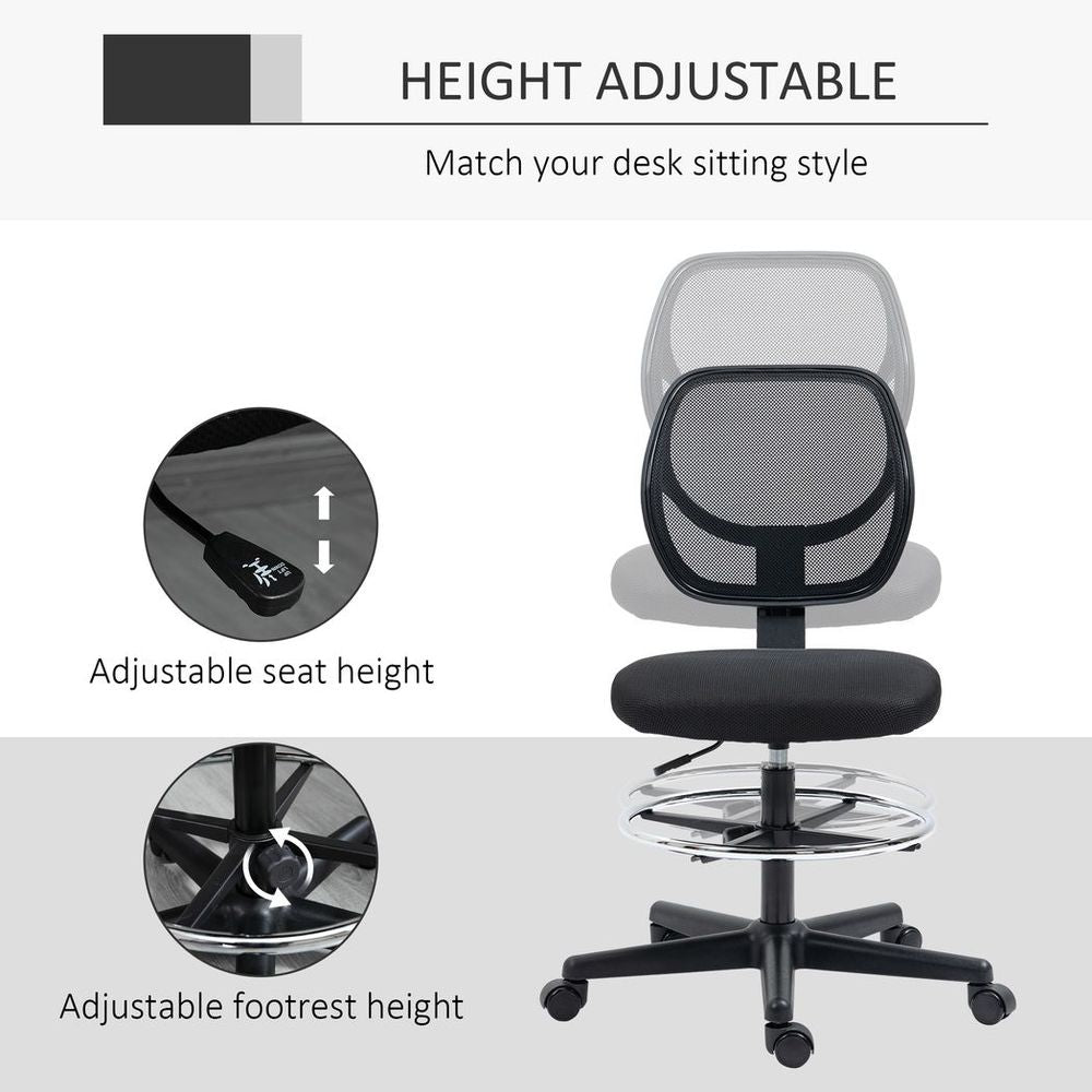 Vinsetto Draughtsman Chair Tall Office Chair w/ Adjustable Footrest Ring Black - anydaydirect