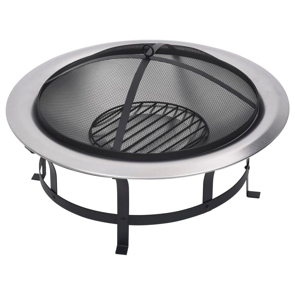 Outdoor Fire Pit with Grill Stainless Steel 76 cm - anydaydirect