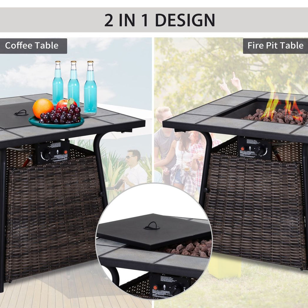 Outsunny Rattan Fire Pit Square Patio Heater w/ Fire Control Panel for Outdoor - anydaydirect