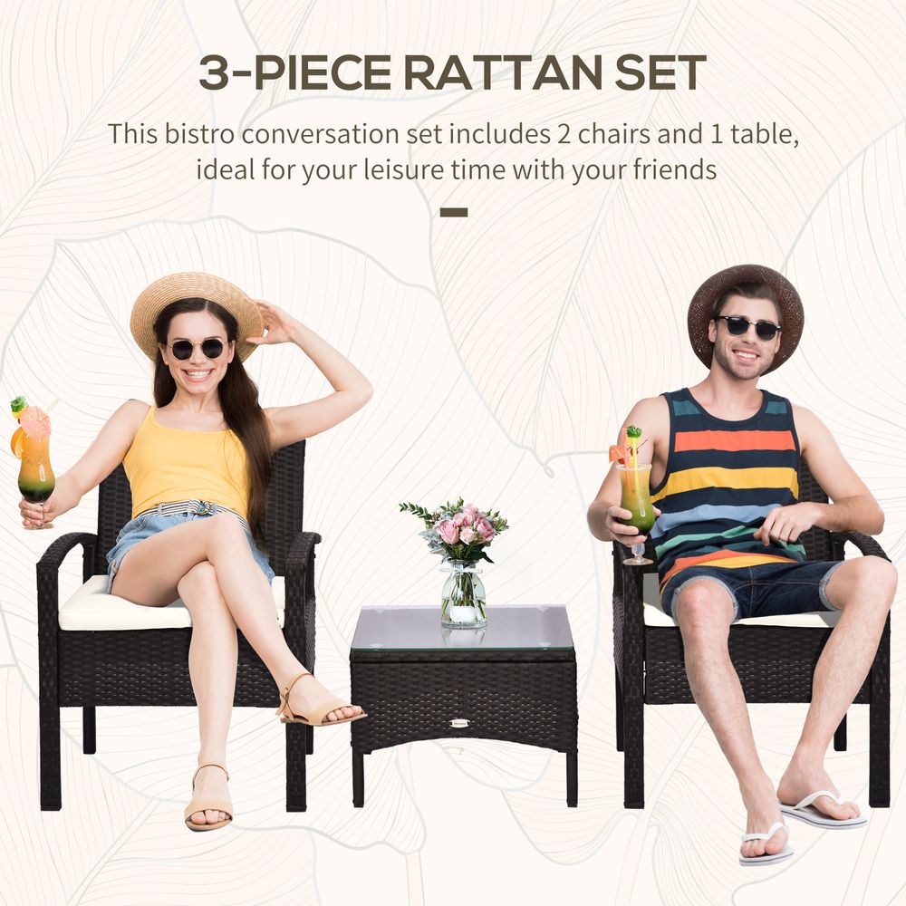 3PC Garden Rattan Bistro Set Balcony Dining Table 2 Seater Chair Outsunny - anydaydirect