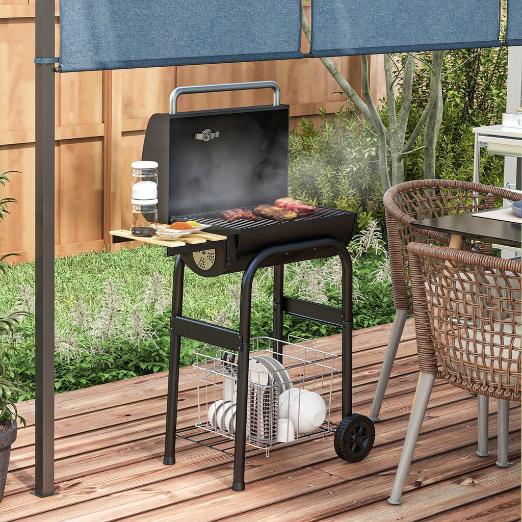 Outsunny Charcoal Barbecue BBQ Grill Trolley W/ Shelves, Lid and Thermometer - anydaydirect
