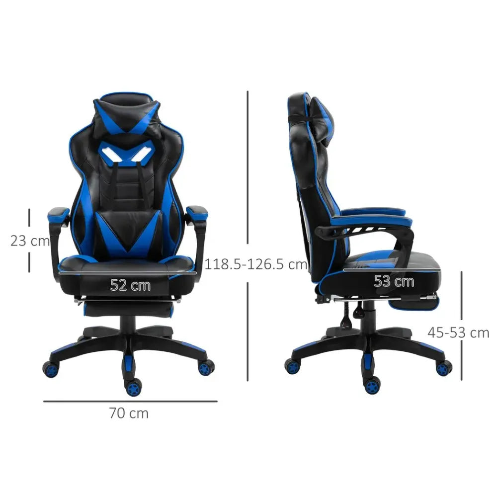 Gaming Chair Ergonomic Reclining w/ Manual Footrest Wheels Stylish Office Blue - anydaydirect