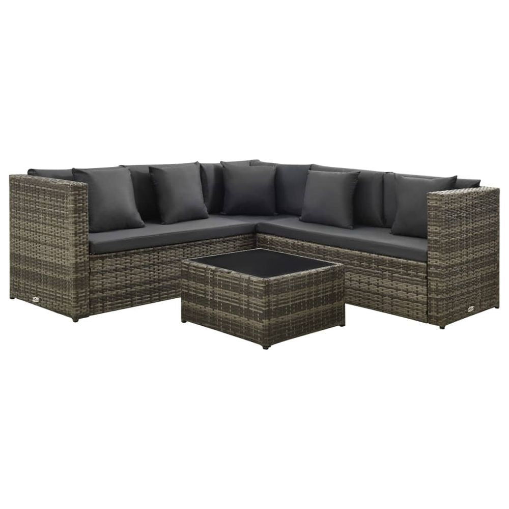 4 Piece Garden Lounge Set with Cushions Poly Rattan Grey - anydaydirect