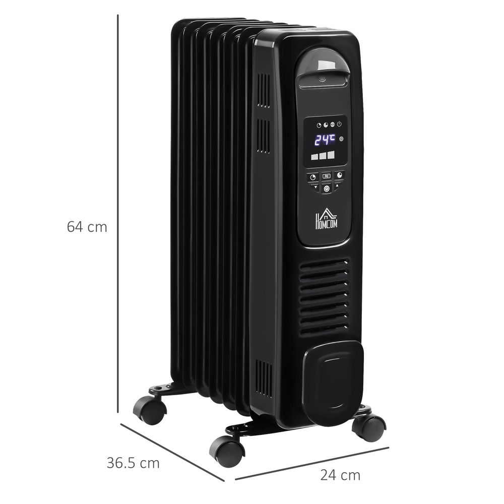 1630W Digital Oil Filled Radiator, 7 Fin, Timer, 3Settings, Remote Black - anydaydirect