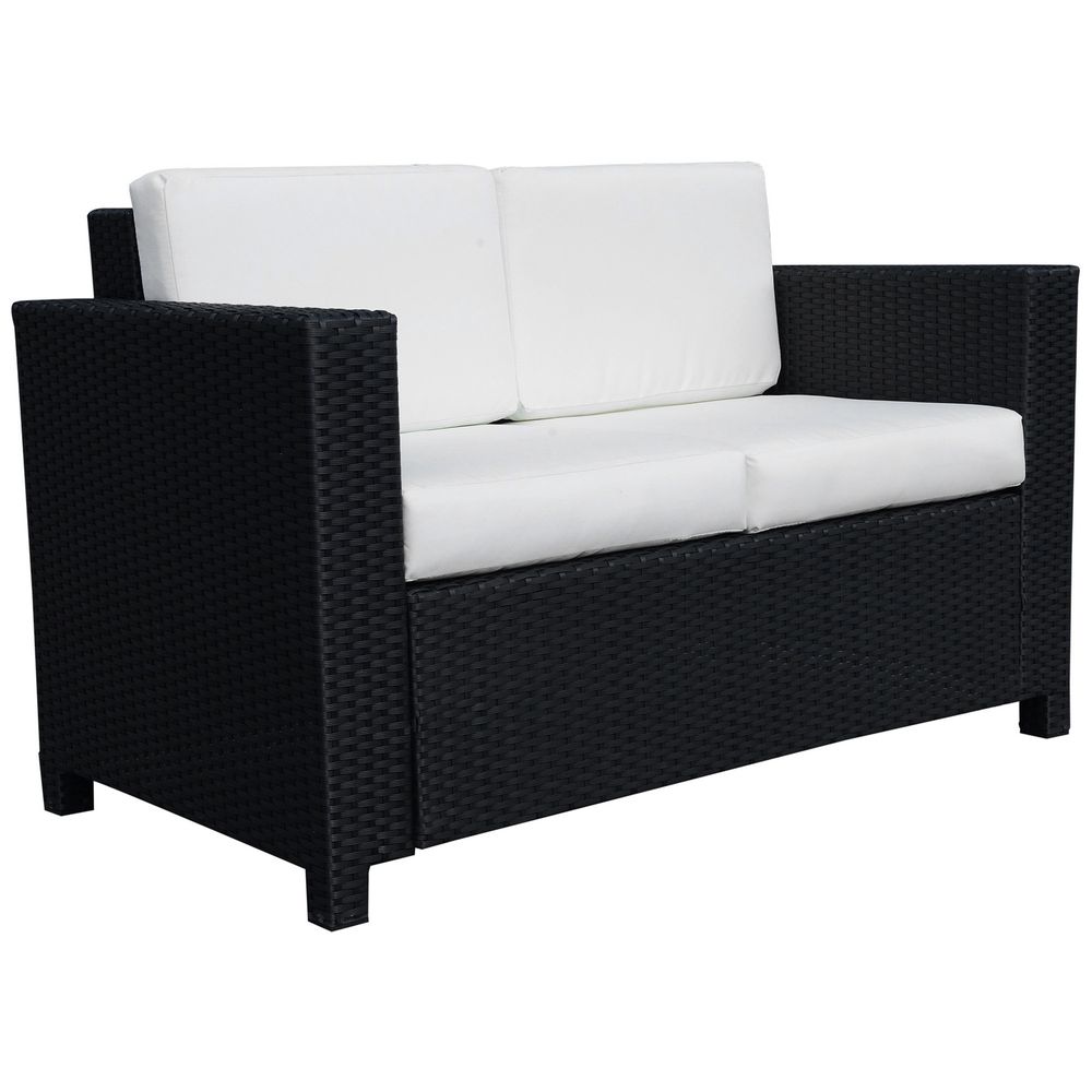 Outsunny 2 Seater Rattan Garden Sofa Black Double Couch Loveseat Wicker - anydaydirect
