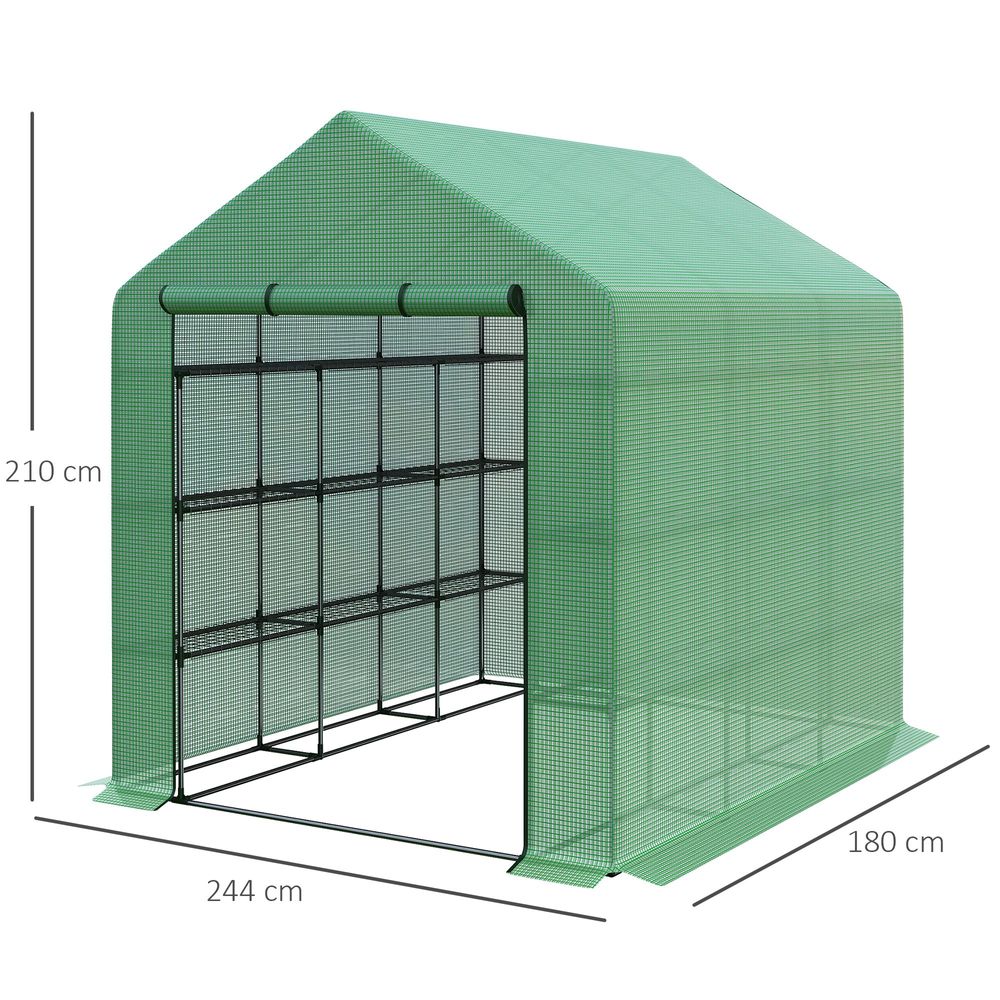 Poly Tunnel Steeple Walk in Greenhouse Removable Cover Shelves 244x180x210cm - anydaydirect