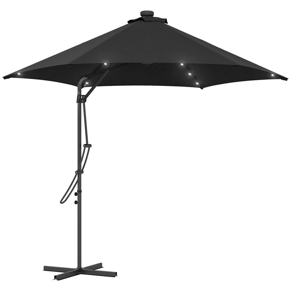 Outsunny 3(m) Cantilever Garden Parasol Umbrella W/ Solar LED and Cover, Black - anydaydirect