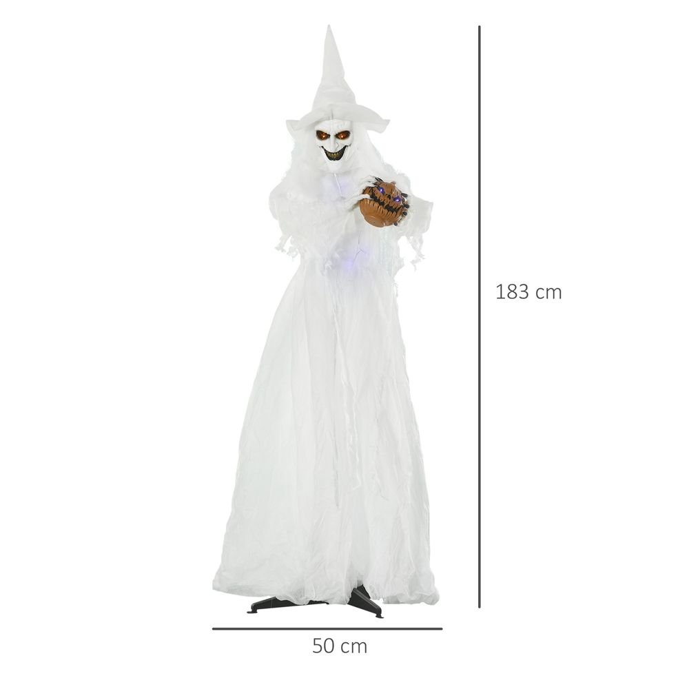 72 Inch Halloween White Witch Holding Pumpkin Skeleton Ghost Motion Lighted Up - anydaydirect