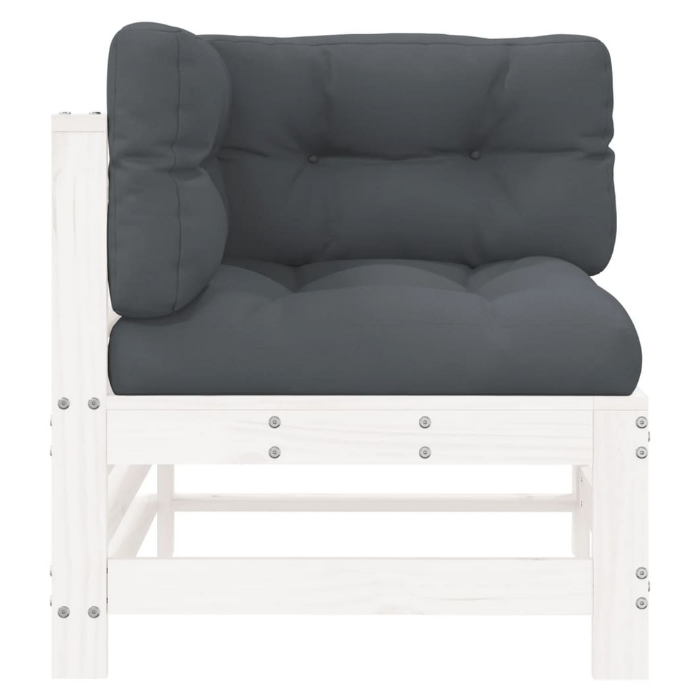 vidaXL Corner Sofa with Cushions White Solid Wood Pine - anydaydirect