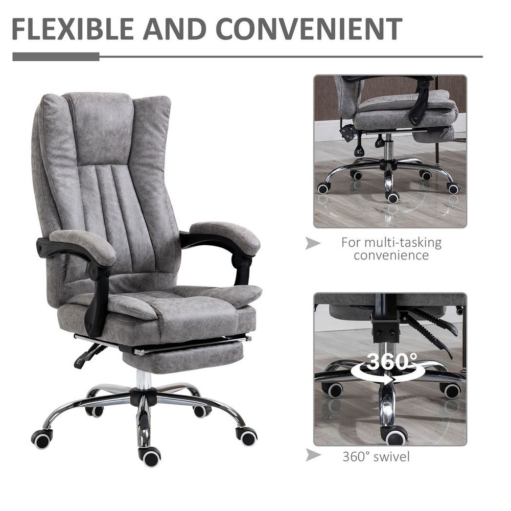 Executive Office Chair Computer Swivel Chair for Home with Arm, Footrest, Grey - anydaydirect