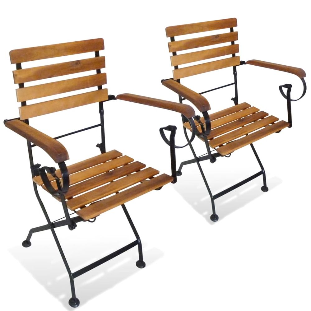 Folding Garden Chairs 2 pcs Steel and Solid Acacia Wood - anydaydirect