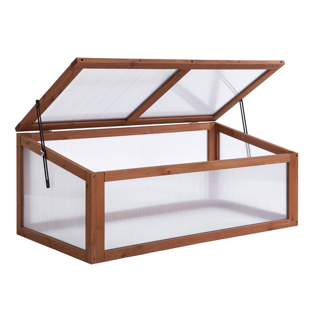 Square Wooden Greenhouse with Openable & Tilted Top Cover, PC Board - anydaydirect