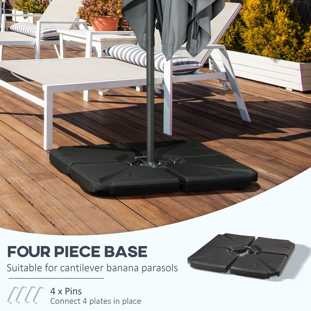 Outsunny Set of 4 Banana Parasol Base Stand Water or Sand Filled Weights, Black - anydaydirect