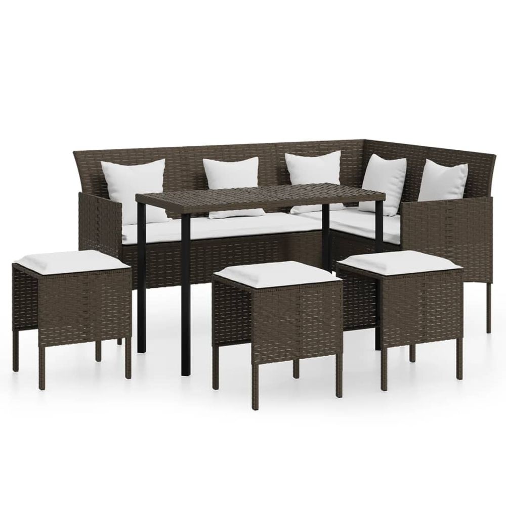 5 Piece L-shaped Couch Sofa Set with Cushions Poly Rattan Brown - anydaydirect