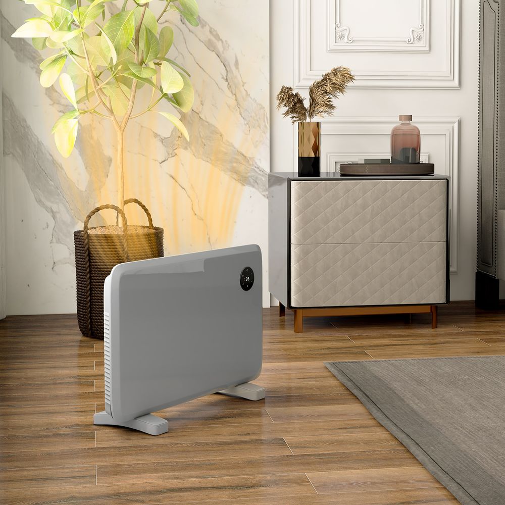 1200W Electric Convector Heater, Quiet Space Heater with LED Display, Grey - anydaydirect