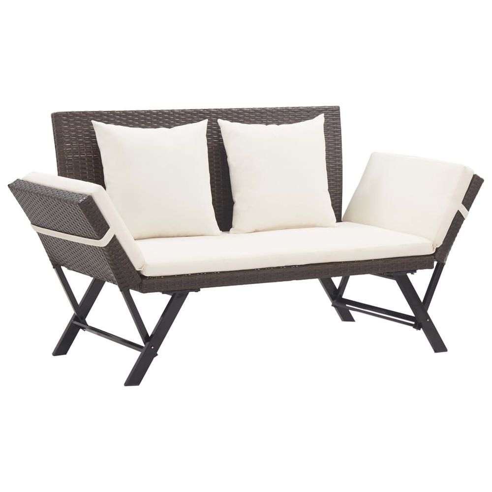 Garden Bench with Cushions Brown 176 cm Poly Rattan - anydaydirect