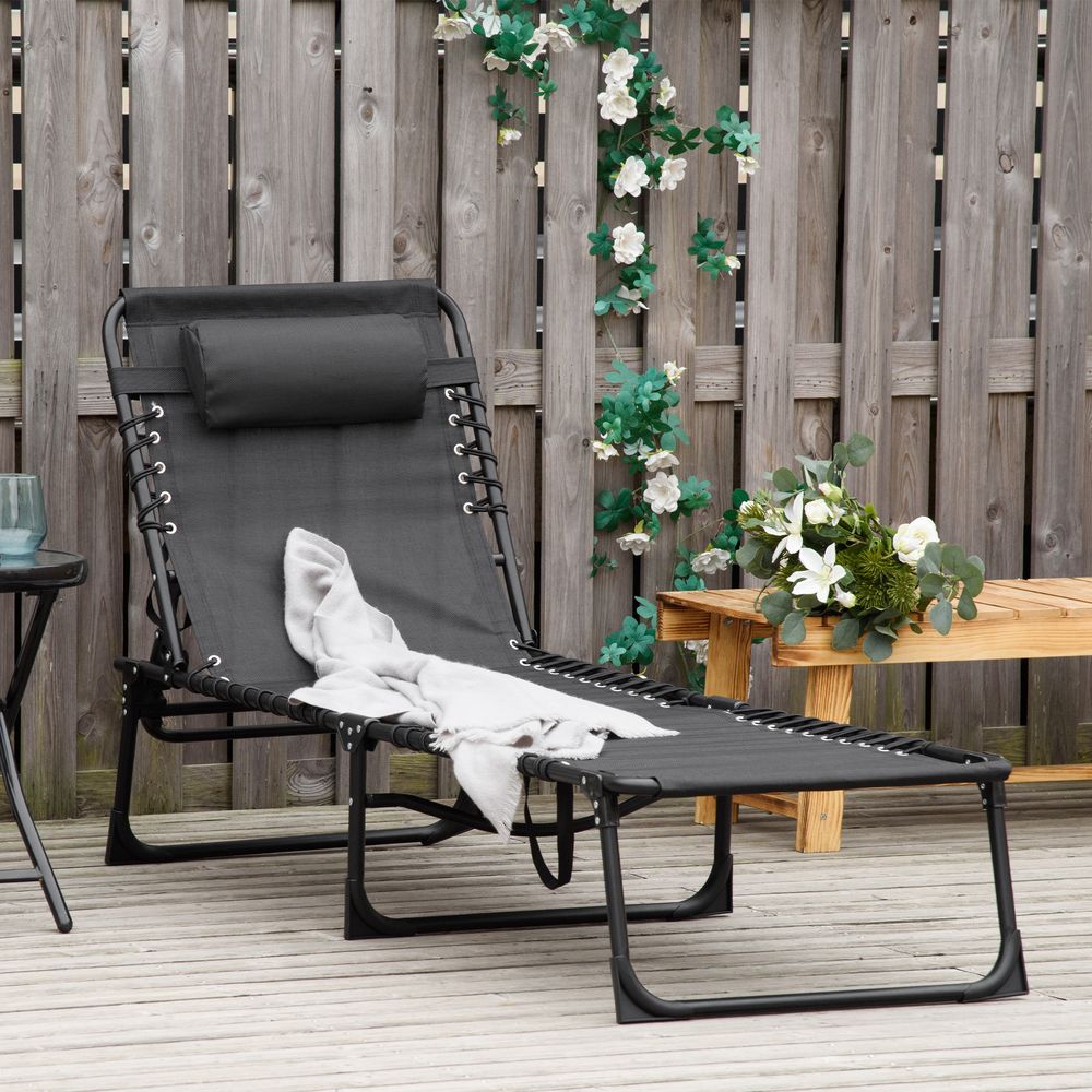 Sun Lounger Reclining Cot Foldable Folding Garden Chair Bed Relaxer Outsunny - anydaydirect