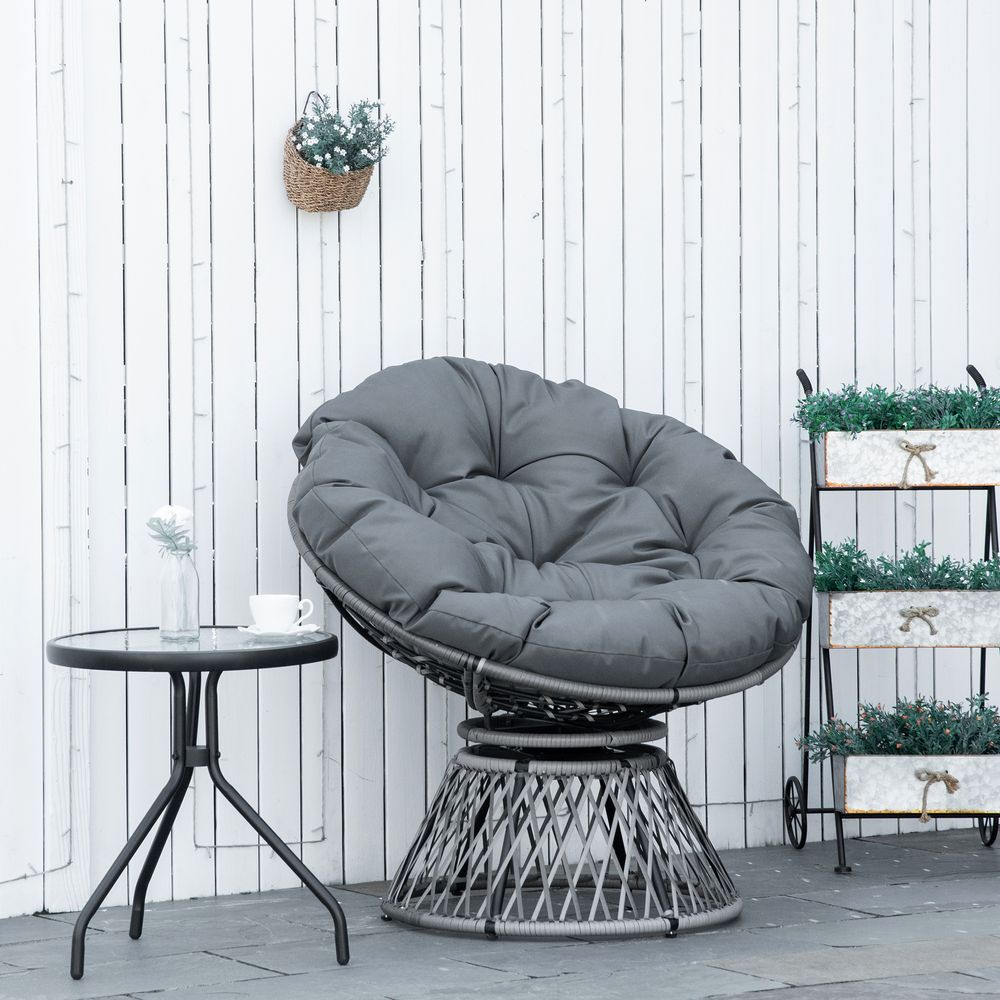360� Swivel Rattan Papasan Moon Bowl Chair Round Outdoor Padded-Grey Outsunny - anydaydirect