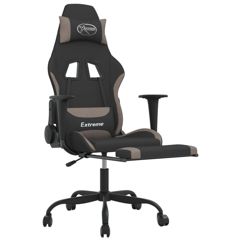 Massage Gaming Chair with Footrest Black and Taupe Fabric - anydaydirect