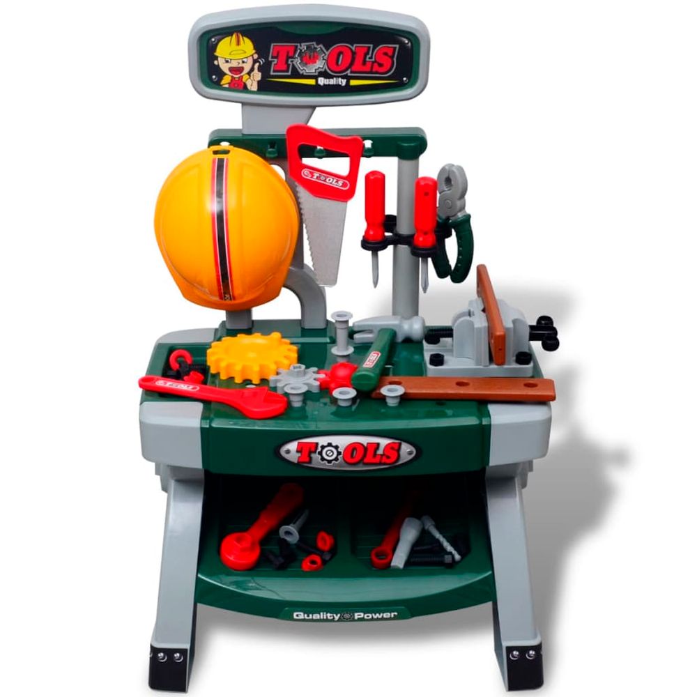Kids'/Children's Playroom Toy Workbench with Tools Green + Grey - anydaydirect