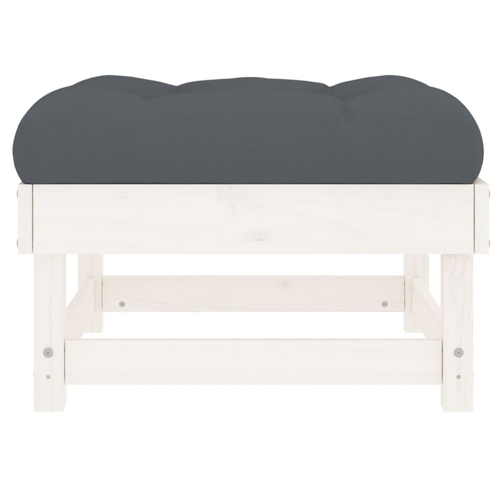 vidaXL Garden Footstools with Cushions 2pcs White Solid Wood Pine - anydaydirect