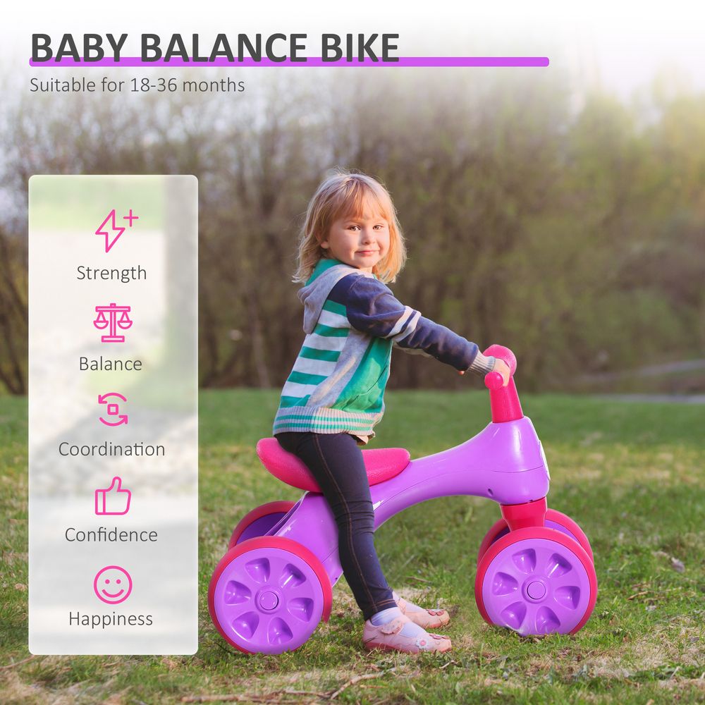 Baby Balance Bike Toddler Safe Training 4 Wheels Storage Bin Violet - anydaydirect