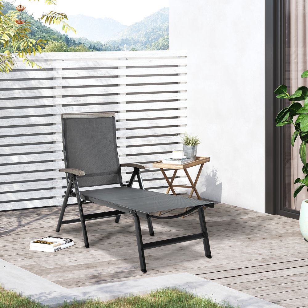 Folding Sun Lounger, Adjustable Chaise Lounge Chair Aluminium Frame Grey - anydaydirect