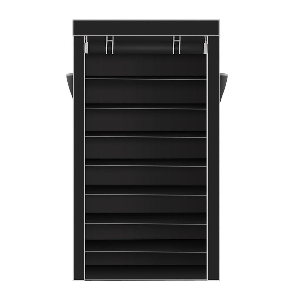 10 Tiers Shoe Rack with Dustproof Cover Closet Shoe Storage Cabinet Organizer Black - anydaydirect