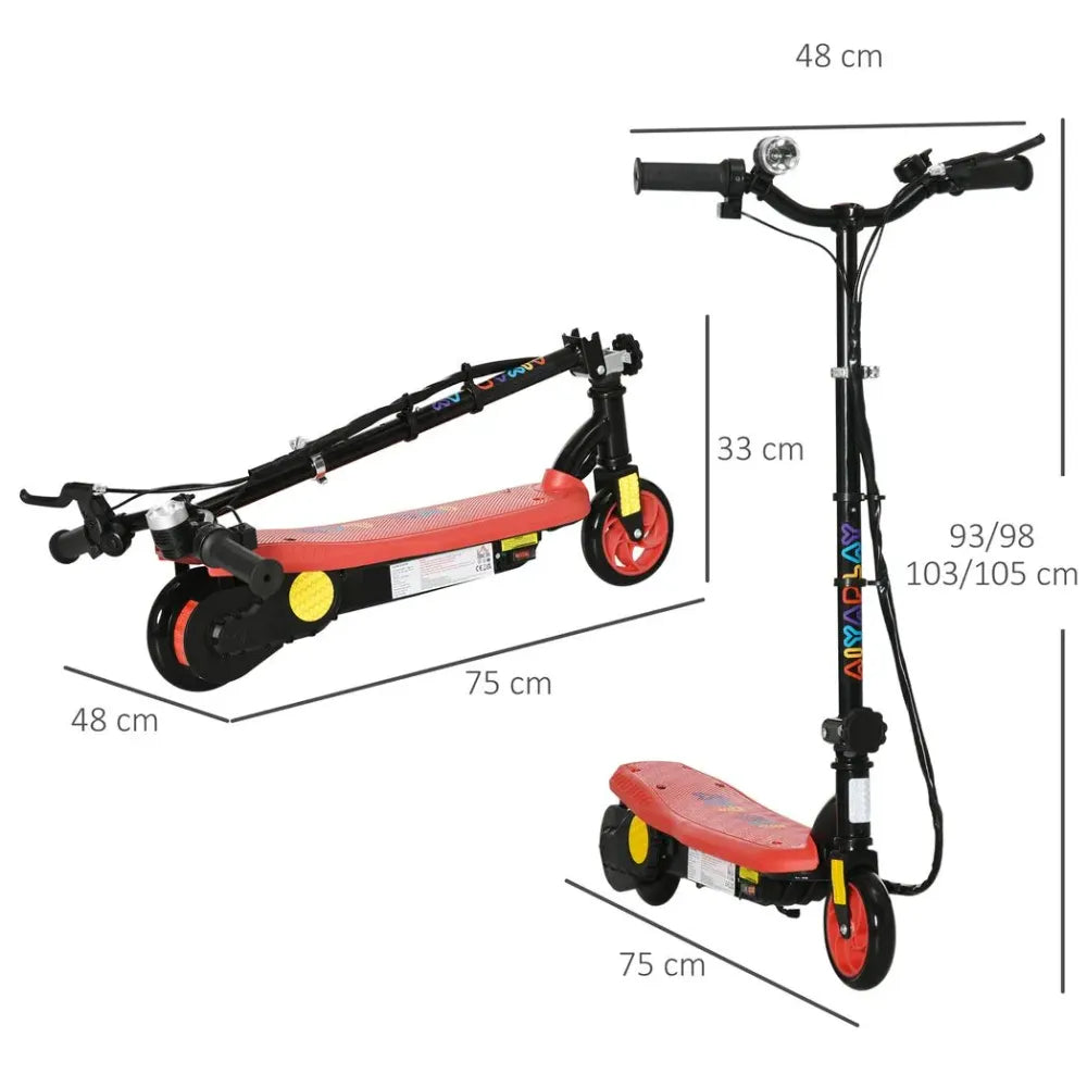 Folding Electric Scooter E-Scooter w/ LED Headlight, for Ages 7-14 Years - Red - anydaydirect