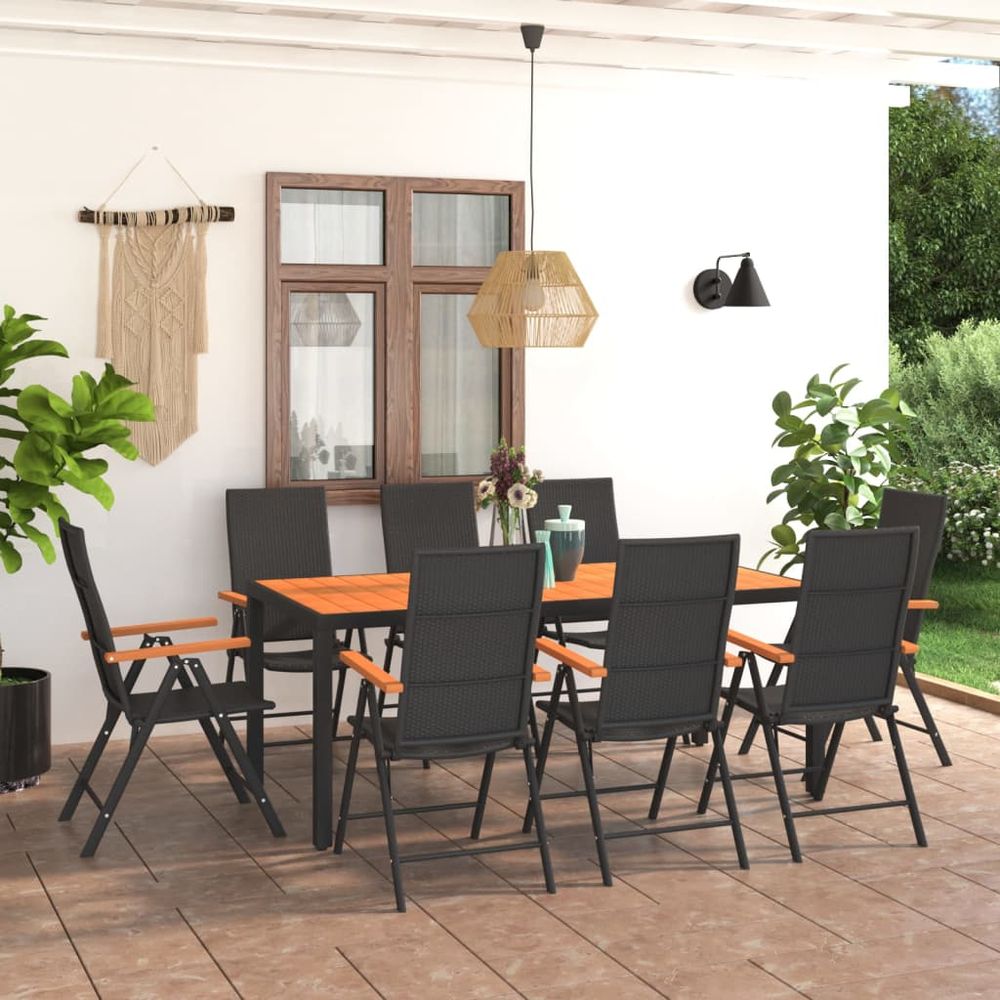 9 Piece Garden Dining Set Black and Brown - anydaydirect
