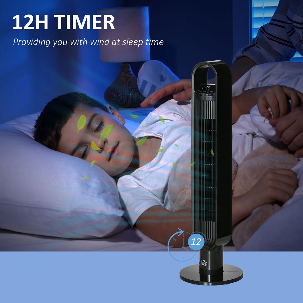 Tower Fan Cooling for Bedroom with Oscillating, 3 Sp, Timer, Black Home w/ RC, - anydaydirect