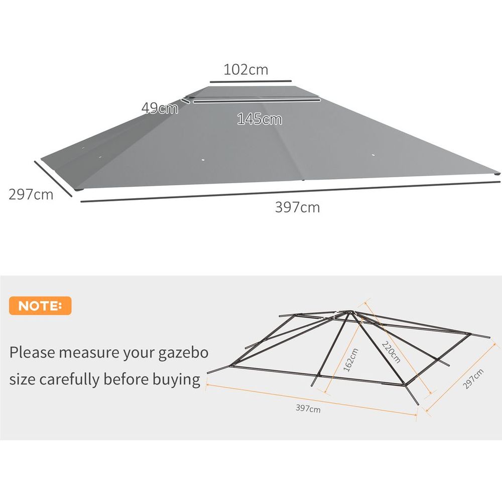Outsunny 3 x 4m Gazebo Canopy Replacement Gazebo Roof Cover, Light Grey - anydaydirect