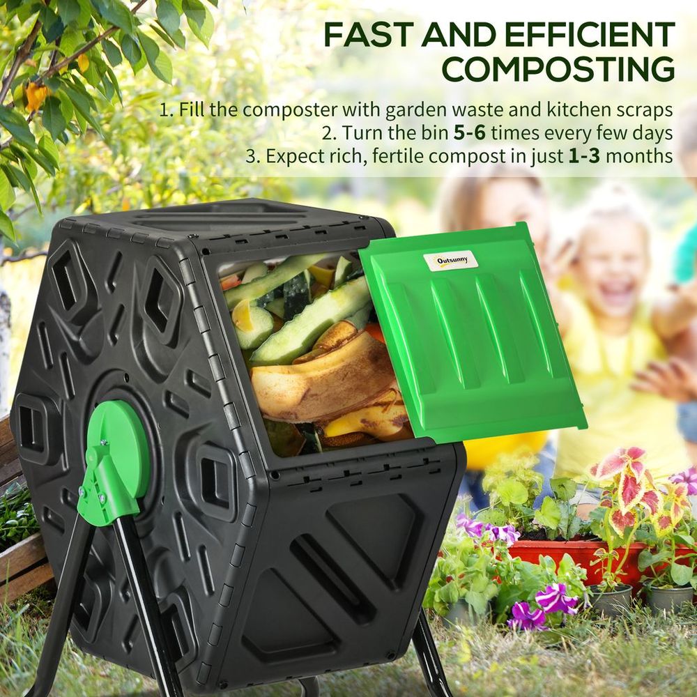 Outsunny 65L Garden Compost Bin, Barrel Rotating Composter with Steel Legs - anydaydirect