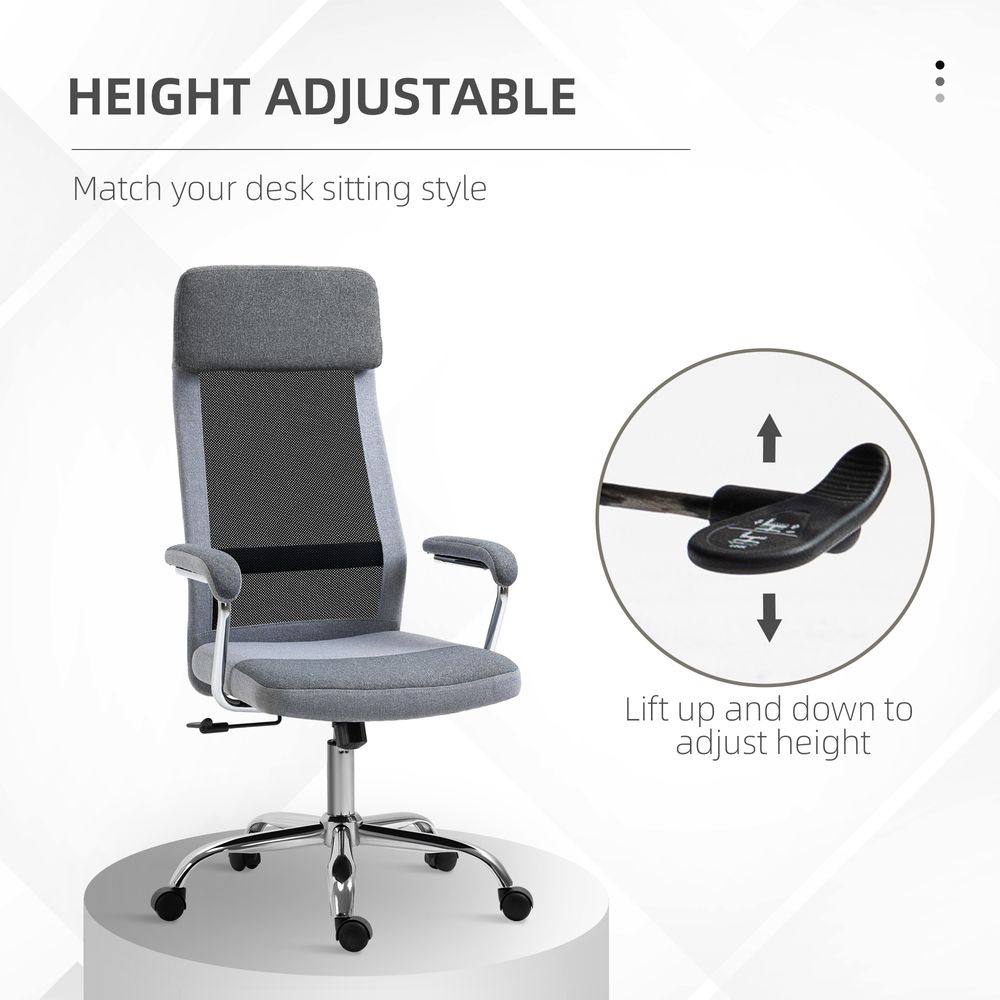 Office Chair Mesh High Back Swivel Task Home Desk Chair w/ Arm, Grey Vinsetto - anydaydirect