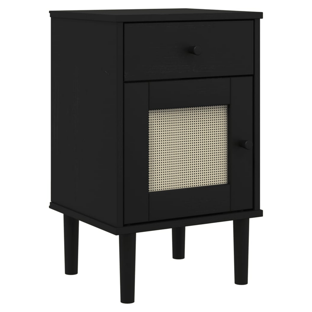 vidaXL Bedside Cabinet SENJA Rattan Look Black 40x35x65 cm Solid Wood Pine - anydaydirect