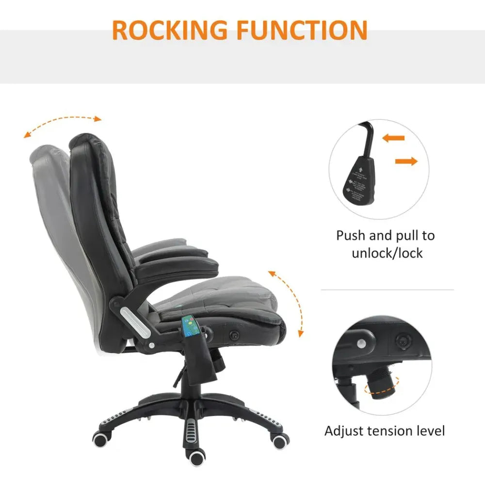 Executive Office Chair with Massage and Heat PU Leather Reclining Chair, Black - anydaydirect