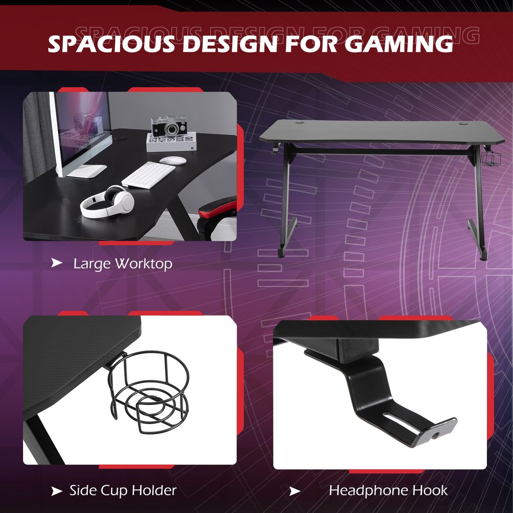 Gaming Desk Steel Frame Cup Headphone Holder Adjustable Feet Home Black - anydaydirect